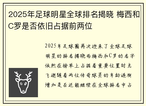 2025年足球明星全球排名揭晓 梅西和C罗是否依旧占据前两位