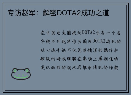 专访赵军：解密DOTA2成功之道