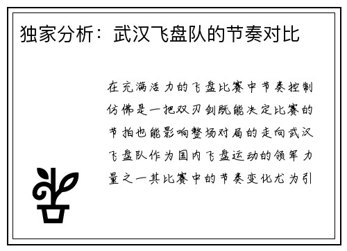 独家分析：武汉飞盘队的节奏对比