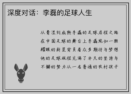 深度对话：李磊的足球人生